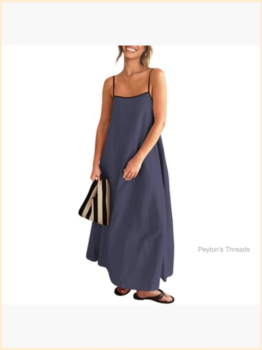 Linen Maxi Dress with Pockets Spaghetti Strap Backless Casual Beach Party - Picture 2 of 7
